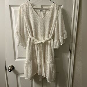 White Bridal Polka Dot Texture V-Neck Flowy Dress